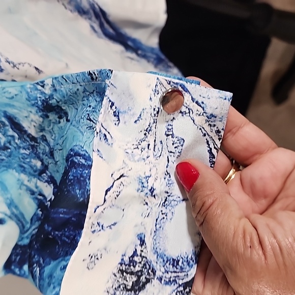 ChicMe Blue Pattern Button Down Long Sleeves Blouse - Picture 7 of 15